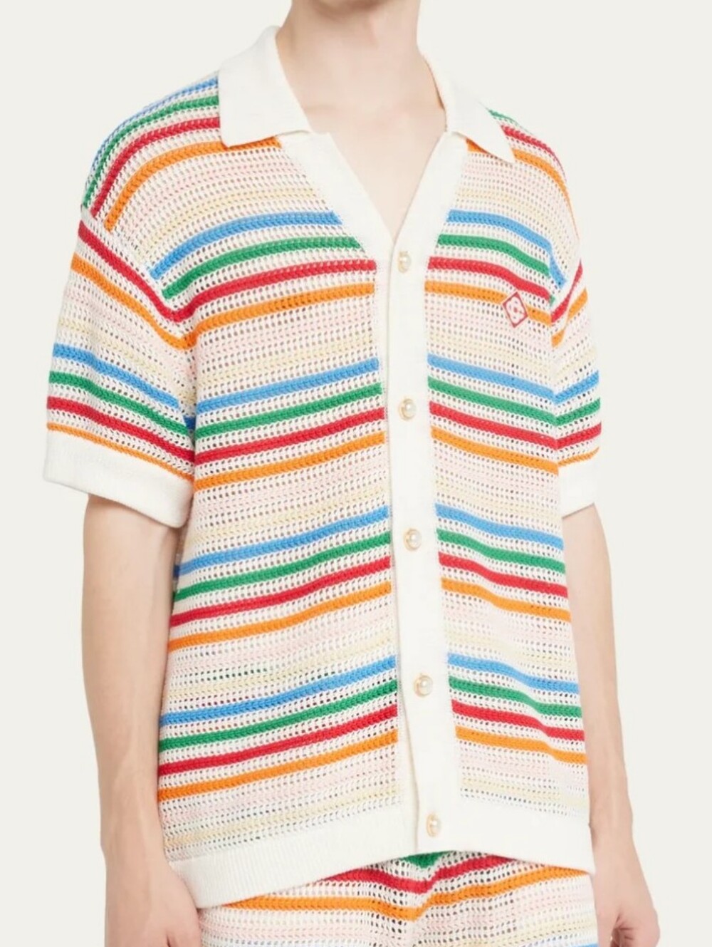 Casablanca Tennis Club Men's Braid Striped Knit Shirt Crochet Cardigan Sweater M